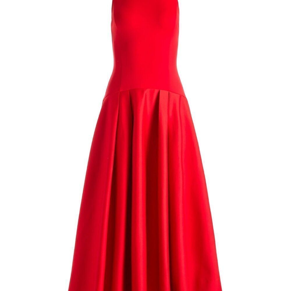 Alice + Olivia Adley Drop Waist Midi Dress Bright Ruby Red Women’s Size US 4 (S)